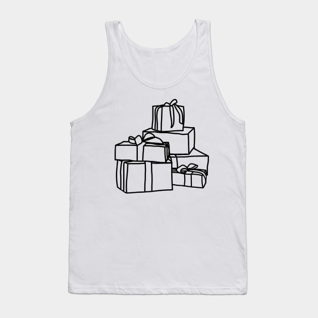 Pile of Wrapped Christmas Gift Boxes Line Drawing Tank Top by ellenhenryart